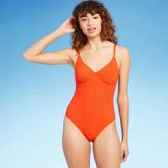 Target Orange Underwire Ribbed One Piece Swimsuit - XL - Picture 1 of 6